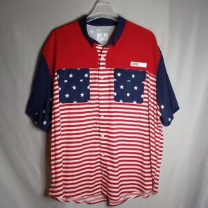 Ocean Coast Shirt Men's 3XL Patriotic Red White & Blue Button Down Short Sleeve